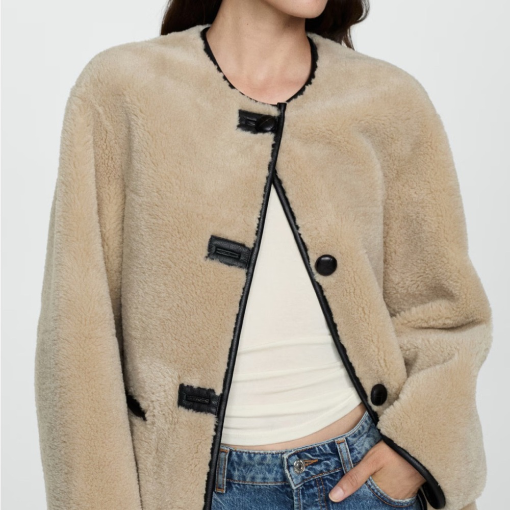 Mango Women's Tan Shearling Jacket